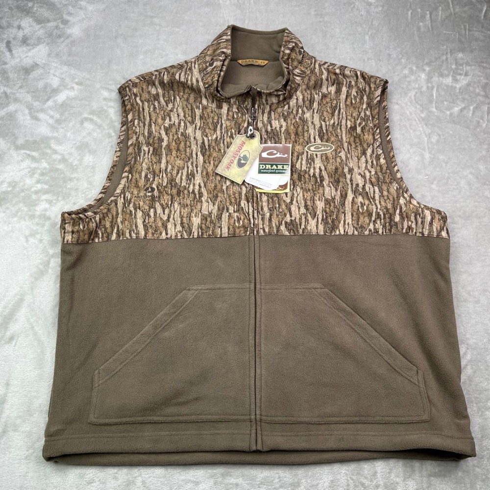 Drake MST Eqwader Vest Mens 2XL‎ Brown Mossy Oak Bottomland Camo Fleece Hybrid